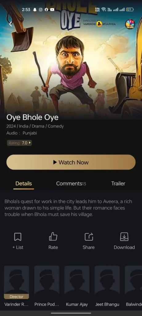 Oye bhole oye movie on castle app