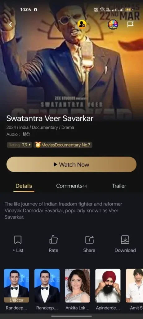 Swatantra veer savarkar movie on castle app